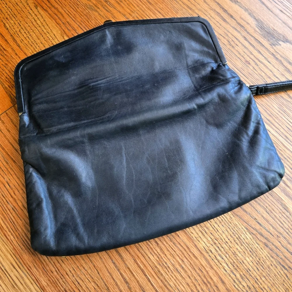 Leather HOBO Navy Clutch Architectural Wristlet Large